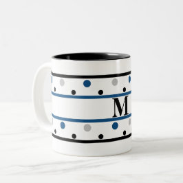 Taza Bicolor Monograma Plata Azul Pos de Polka Negro