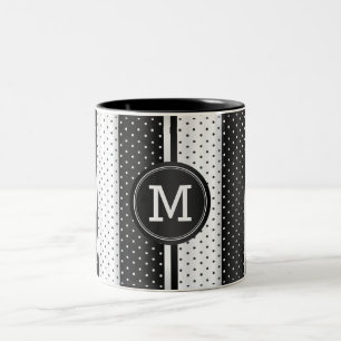 Taza Bicolor Monograma puntos de polka blanco y negro