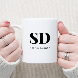Taza Bicolor Monograma Retro Clásico Elegante Minimalista Blanc