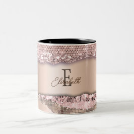 Taza Bicolor Monograma Rosa de oro de moda Purpurina de diamant