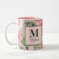 Monograma rosa tropical Monstera y Flamingo