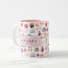 Taza Bicolor Monograma Rubor Pink Retro Disco Coquette