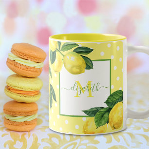 Taza Bicolor Monograma rústico país limón acuarela lunares