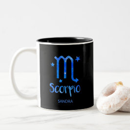 Taza Bicolor Monograma, signo Zodiaco, Escorpio, Galaxia Azul