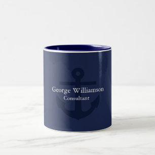 Taza Bicolor Monograma simple Nautical Anchor Naval Azul Blanco
