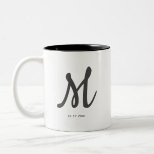 Taza Bicolor monograma simple personalizado añada su nombre bo