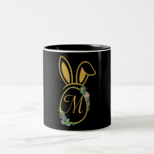 Taza Bicolor Monograma único de conejo de Pascua