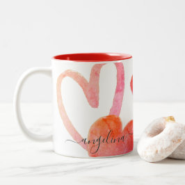 Taza Bicolor Monograma Valentines Two-T de moda rosa y rojo