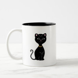 Taza Bicolor Monograma y gato negro lindo