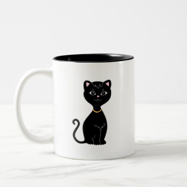 Taza Bicolor Monograma y gato negro lindo (Izquierda)