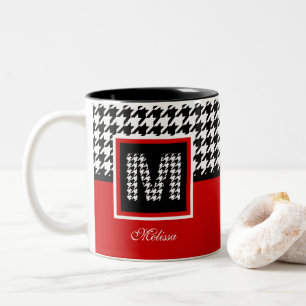 Taza Bicolor Monograma y Houndstap Classic   Blanco negro rojo
