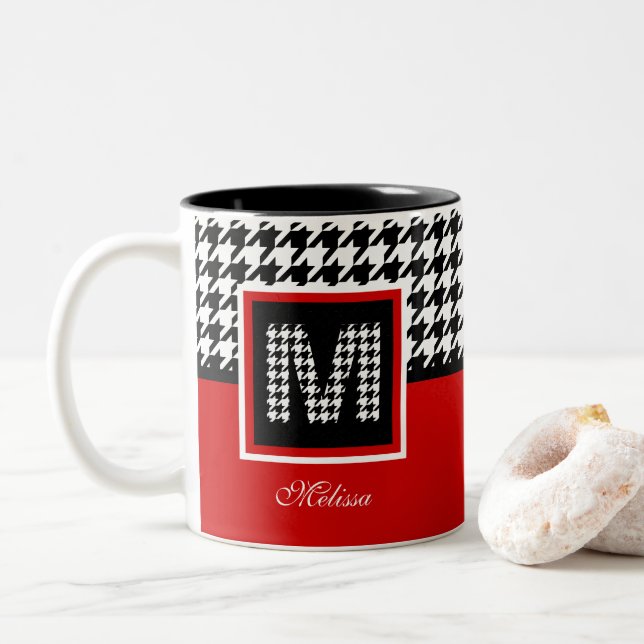 Taza Bicolor Monograma y Houndstap Classic | Blanco negro rojo (Con donut)