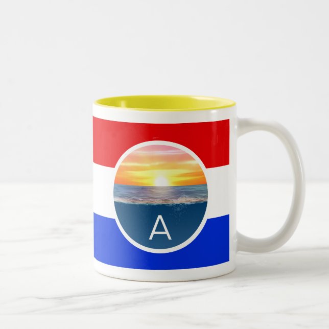 Taza Bicolor Monograma y marejada oceánica con franjas (Derecha)