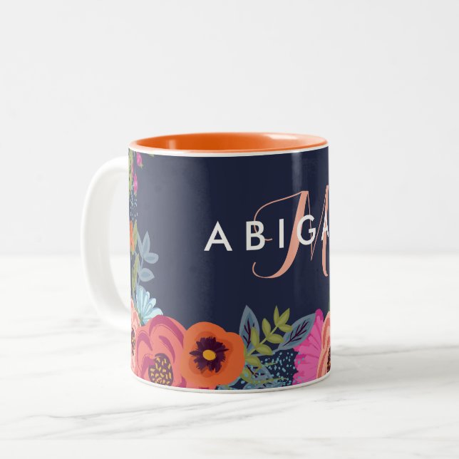 Taza Bicolor Monograma y nombre de las flores de boho de la mar (Anverso izquierdo)