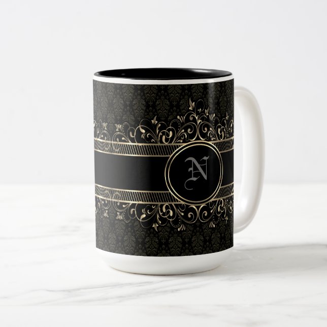 Taza Bicolor Monogramado gótico negro y dorado (Anverso derecho)
