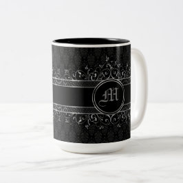 Taza Bicolor Monogramado gótico negro y plateado
