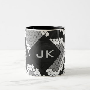Taza Bicolor Monogramado gris, blanco y negro piel de serpiente