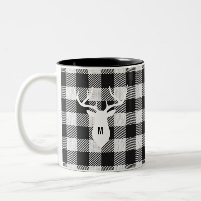 Taza Bicolor Monogramo de la verificación Rustic Black Buffalo  (Izquierda)