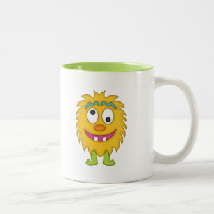 Taza Bicolor Monstruo amarillo lindo+Personalice el nombre