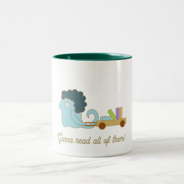 Taza Bicolor Monstruo azul lindo con carrito de libros