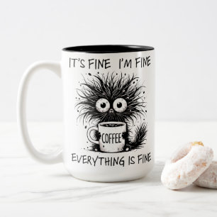 Taza Bicolor Monstruo de Café Cansado Divertido Todo Está Bien