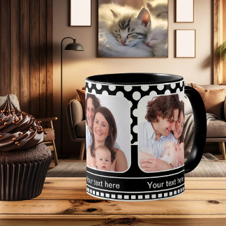 Taza Bicolor Montaje fotográfico retro de punto de polka negro