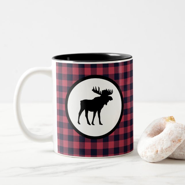 Taza Bicolor Montaña silvestre Moose Plaid (Con donut)