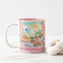 Taza Bicolor Montañas color de agua rosa Desayuno suave viaje