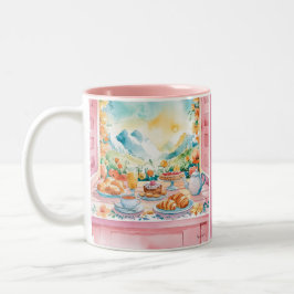 Taza Bicolor Montañas color de agua rosa Desayuno suave viaje