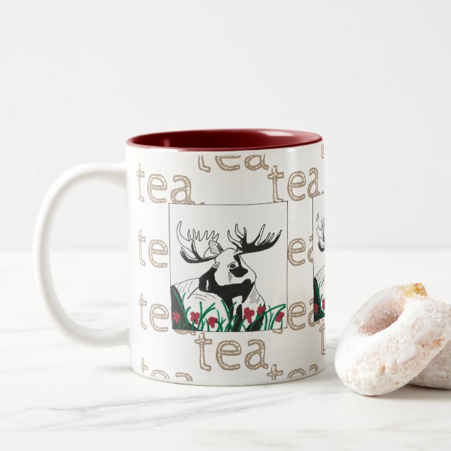 Taza Bicolor Moose de flores de té artísticas (Con donut)