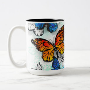 Taza Bicolor Morfo y monarca de las mariposas voladoras
