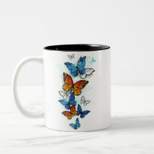 Taza Bicolor Morfo y monarca de las mariposas voladoras