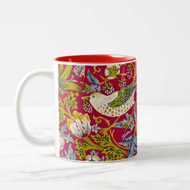 Taza Bicolor Morris Red Background Strawberry Thief Pattern (Izquierda)