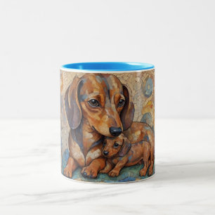 Taza Bicolor Mosaic Dachshund Coffee Mug