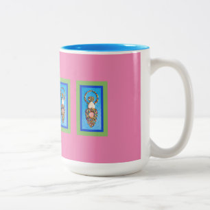 Taza Bicolor Mosaico de diosa en verde y azul sobre rosa