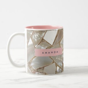 Taza Bicolor Mosaico de Perla Pastel Elegante Personalizado