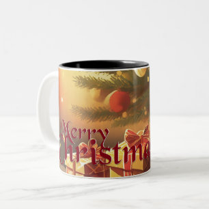 Taza Bicolor Motif de Navidad, con regalos bajo el árbol de Nav