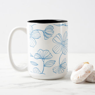 Taza Bicolor Motivo de Elegancia Floral Moderna con Contorno Az
