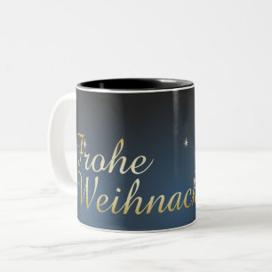 Taza Bicolor Motivo navideño azul con árbol de Navidad dorado