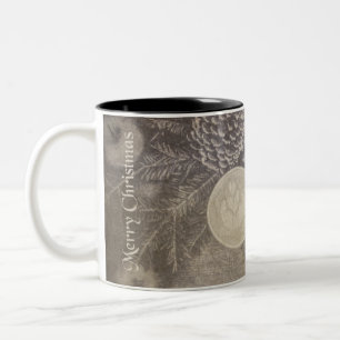 Taza Bicolor Motivo Navideño Vintage con Galletas y Café