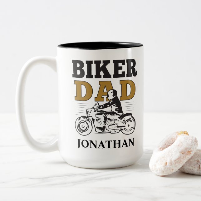 Taza Bicolor Motocicleta de Biker Dad Personalizada (Con donut)