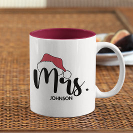 Taza Bicolor Mrs Red Santa Hat Personalizado Christmas