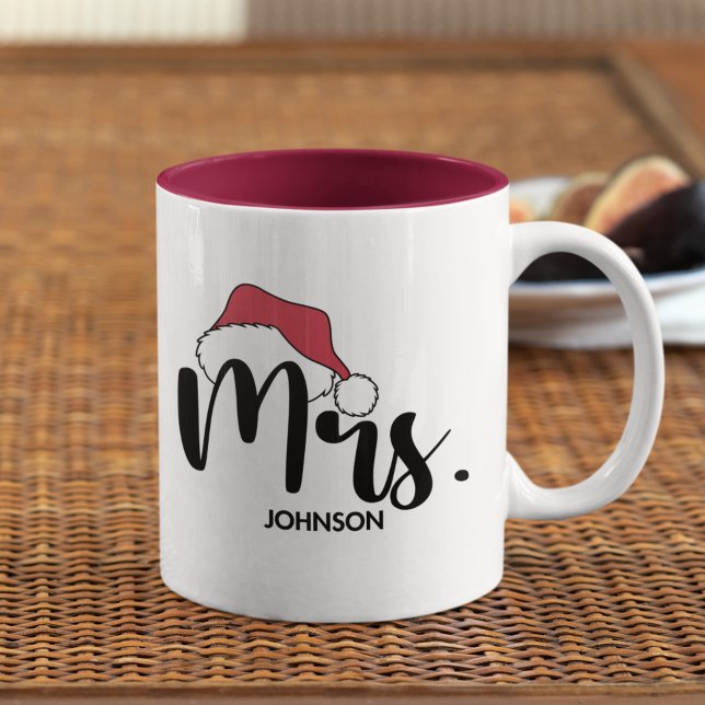 Taza Bicolor Mrs Red Santa Hat Personalizado Christmas (Subido por el creador)