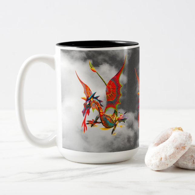Taza Bicolor Mug - 0110 - Dragón Rojo (Con donut)