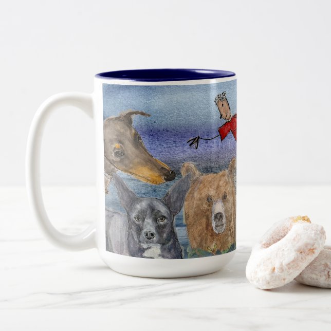 Taza Bicolor Mug #3 Joanna Flying Over Animals  (Con donut)