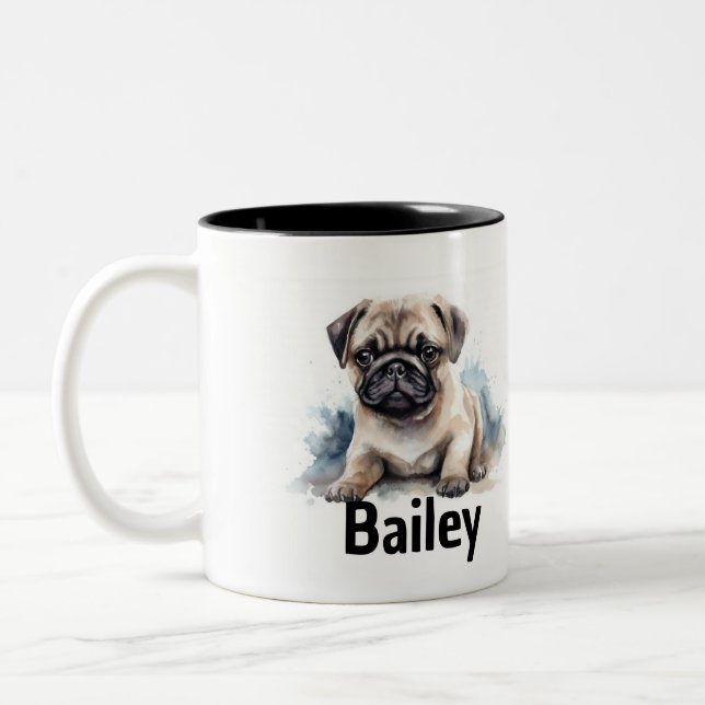 Taza Bicolor Mug acuarela de Pug (Izquierda)