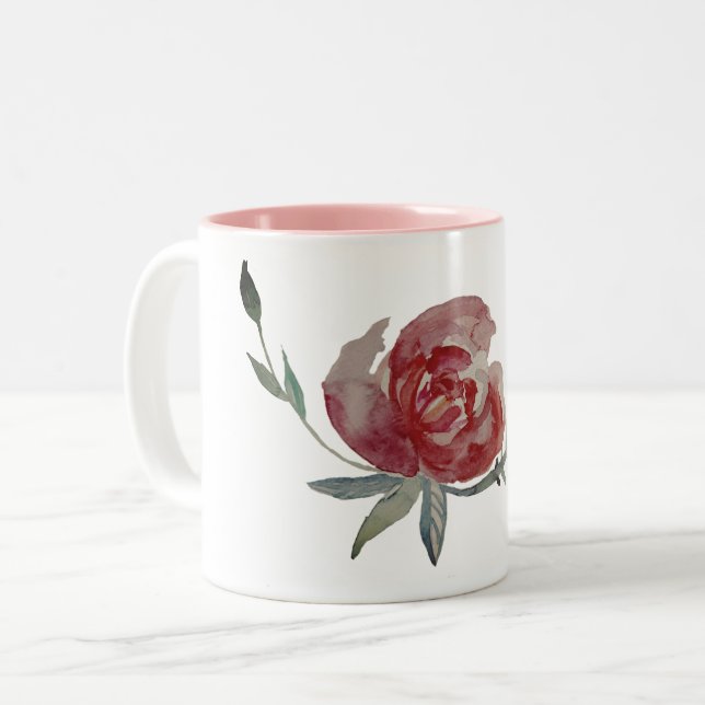 Taza Bicolor Mug acuarela Rosa (Anverso izquierdo)