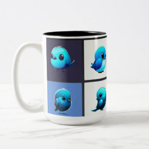 Taza Bicolor Mug con adorable diseño de pájaros azules, arte or