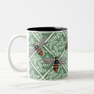 Taza Bicolor Mug con follaje verde y abejas