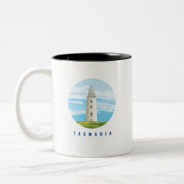 Taza Bicolor Mug con un ilustracion de un faro de Tasmania